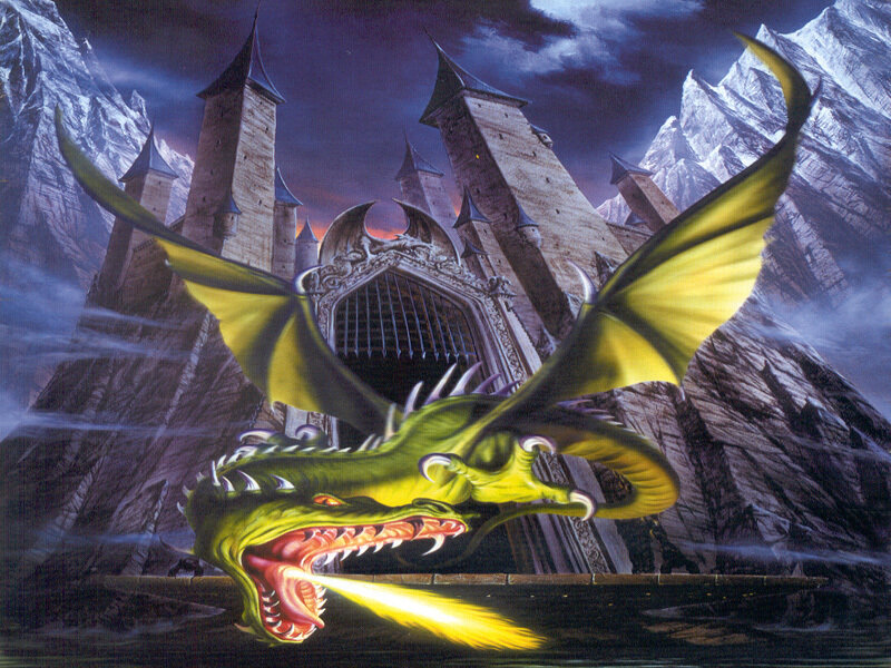 Green Dragon Breathing Fire — Dramatic, Night