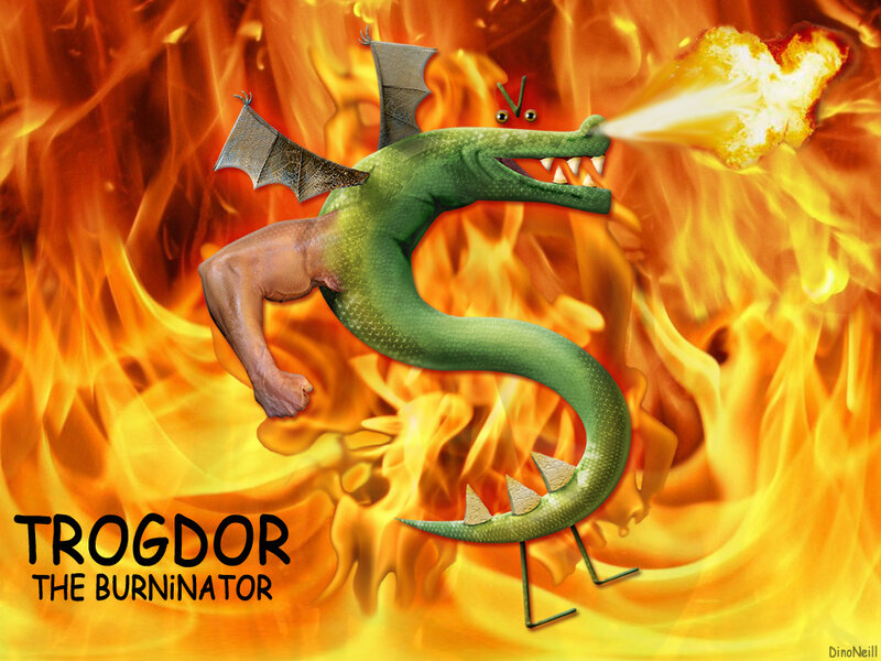 Green Dragon Breathing Fire — Orange, Dramatic