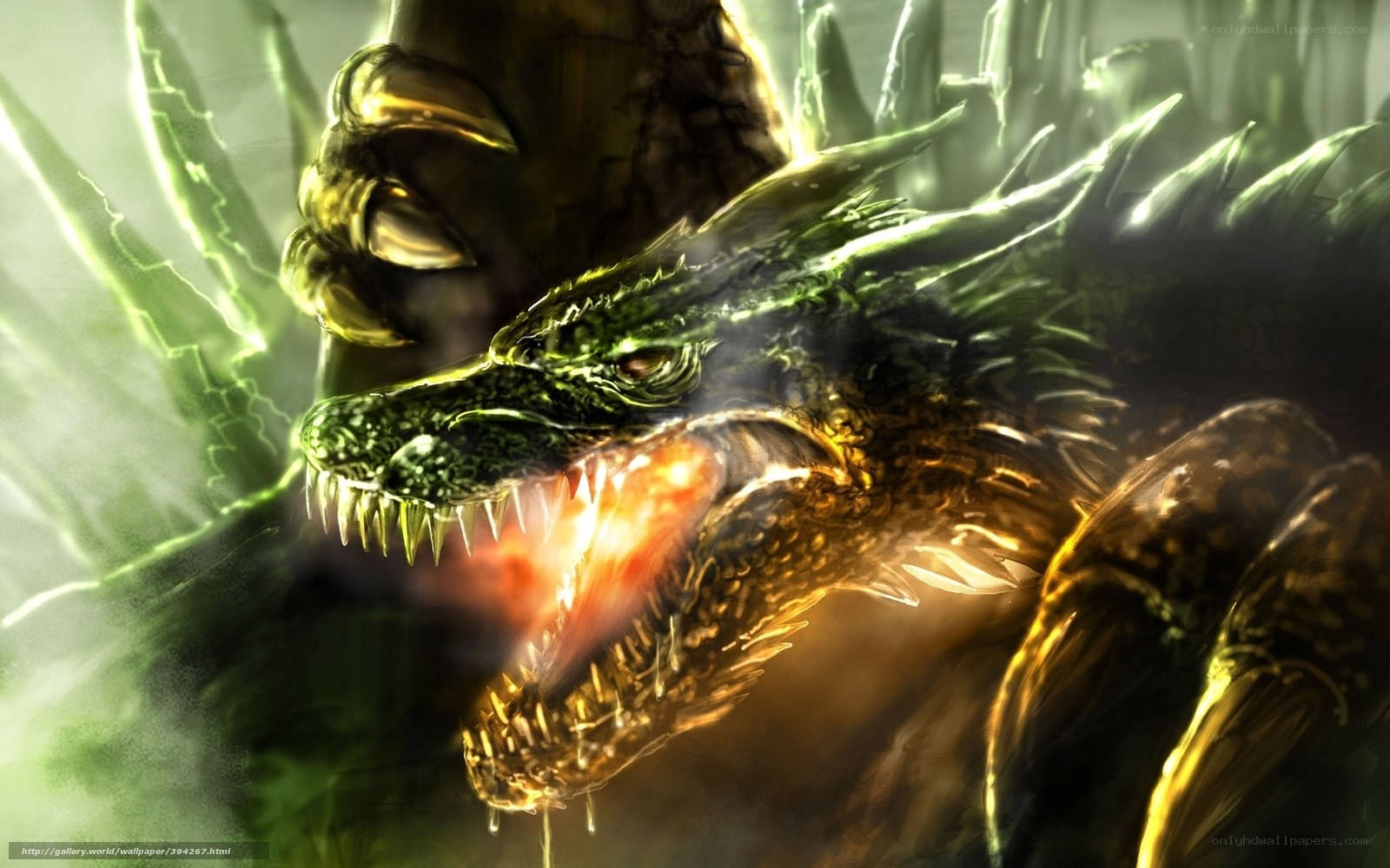 green dragon breathing fire