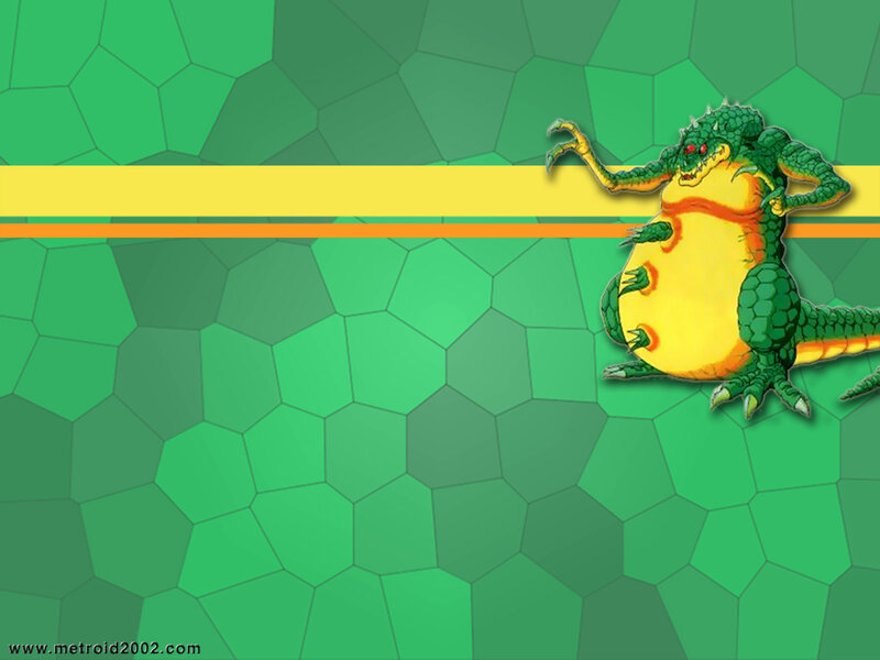 Green dragon character on patterned background