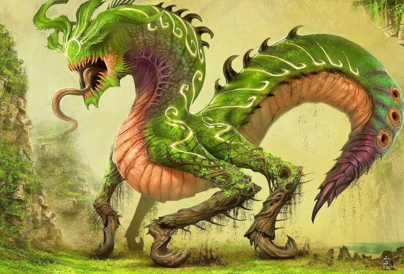 Green Dragon Creature — Dramatic, Digital Art