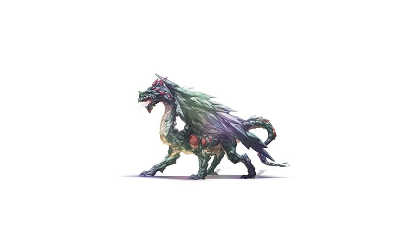 Green Dragon Creature — Dramatic, Digital Art, Wings, Tail, Scales