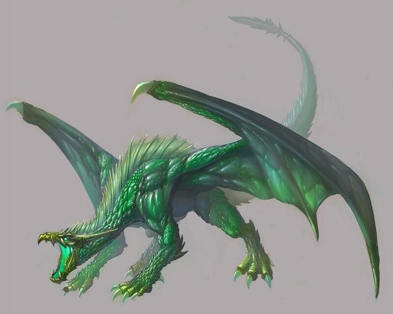Green Dragon Creature — Dramatic, Digital Art, Wings