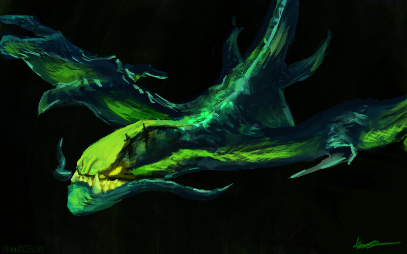 Green Dragon Creature — Dramatic, Night