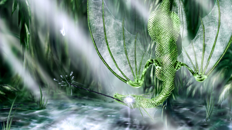 Green Dragon Drinking Water — Serene