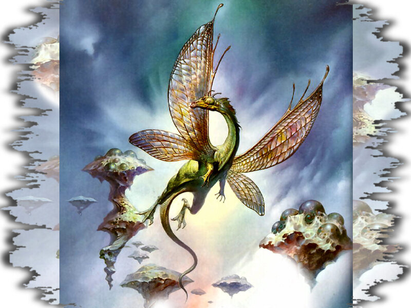Green Dragon Flying — Blue, Dramatic