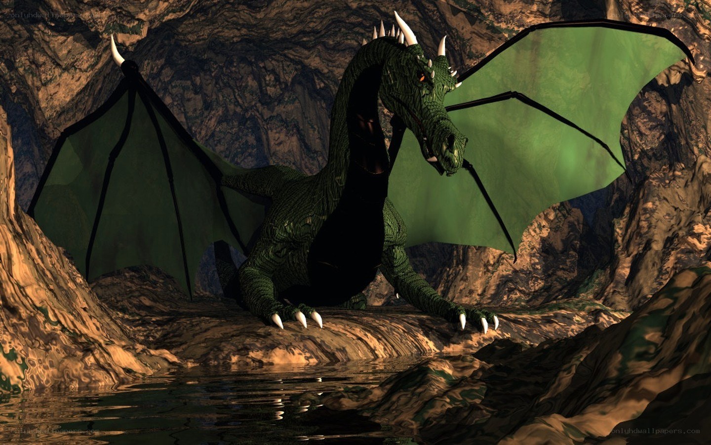 Green dragon in a cave