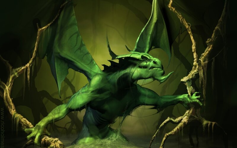 green dragon in a cave