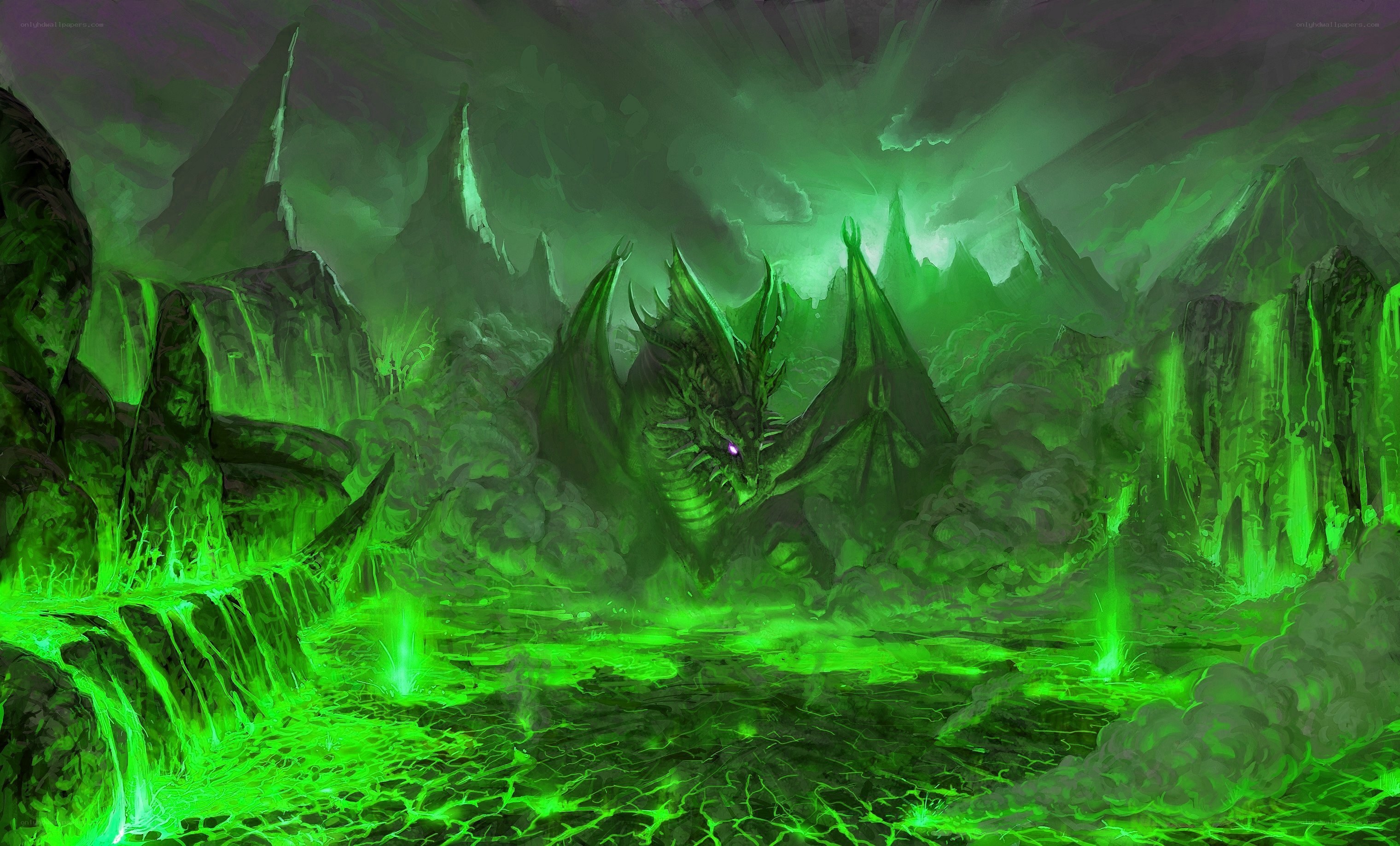 green dragon in a toxic cave