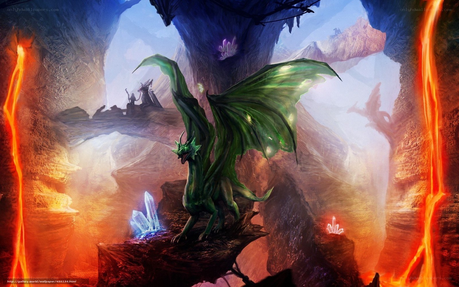 Green dragon in a volcanic cave