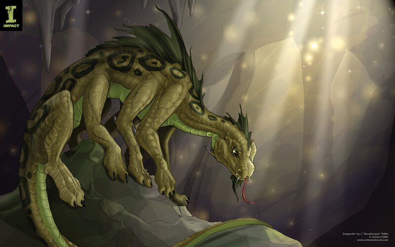 Green Dragon in Cave — Dramatic, Digital Art
