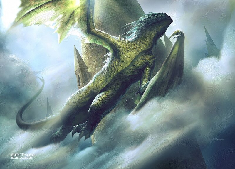 Green Dragon in Clouds — Dramatic