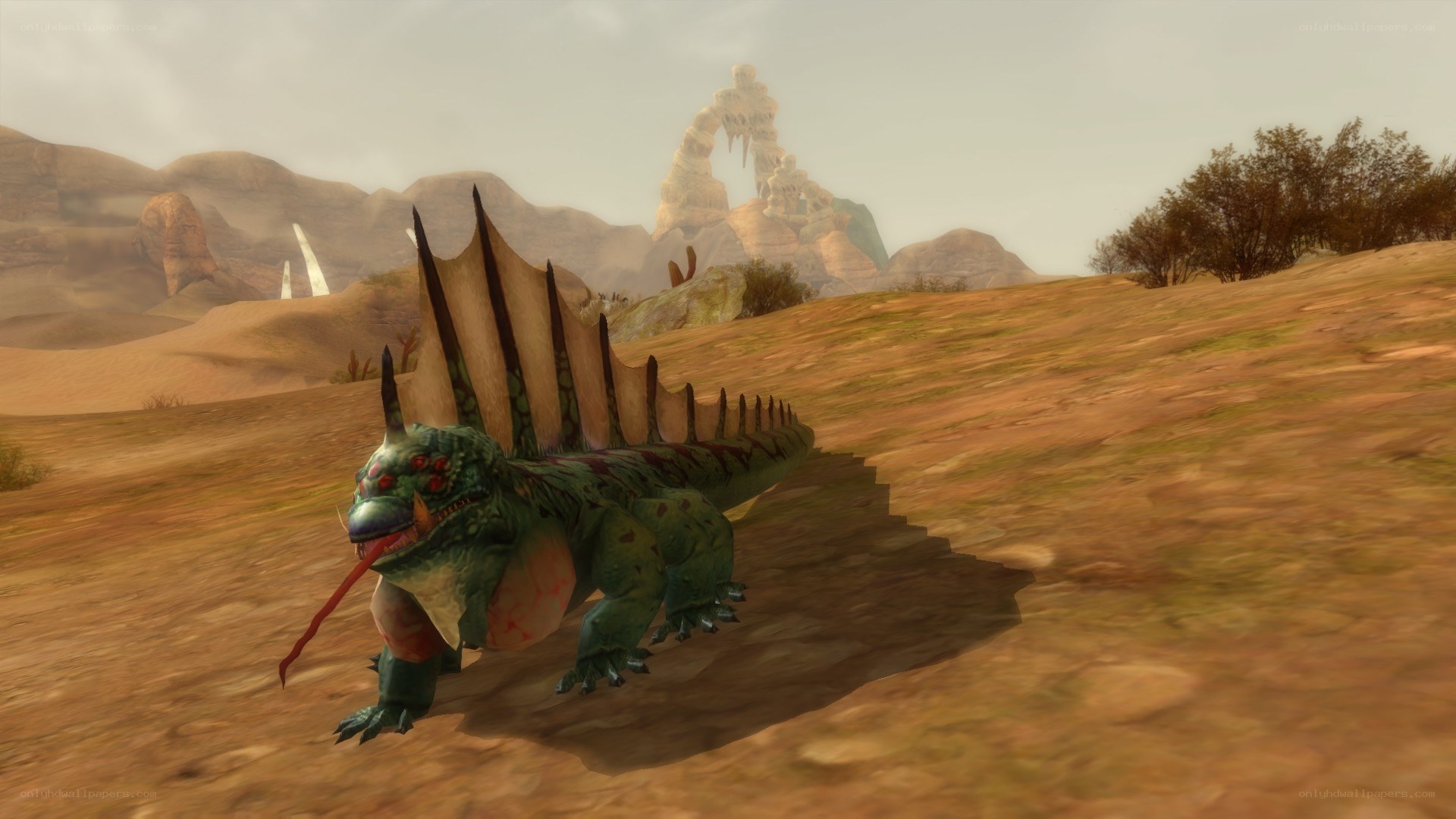green dragon in desert landscape