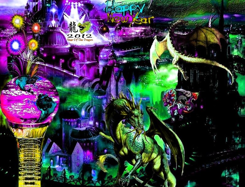 Green Dragon in Fantasy City