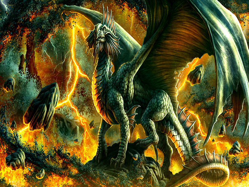 Green Dragon in Fire — Orange