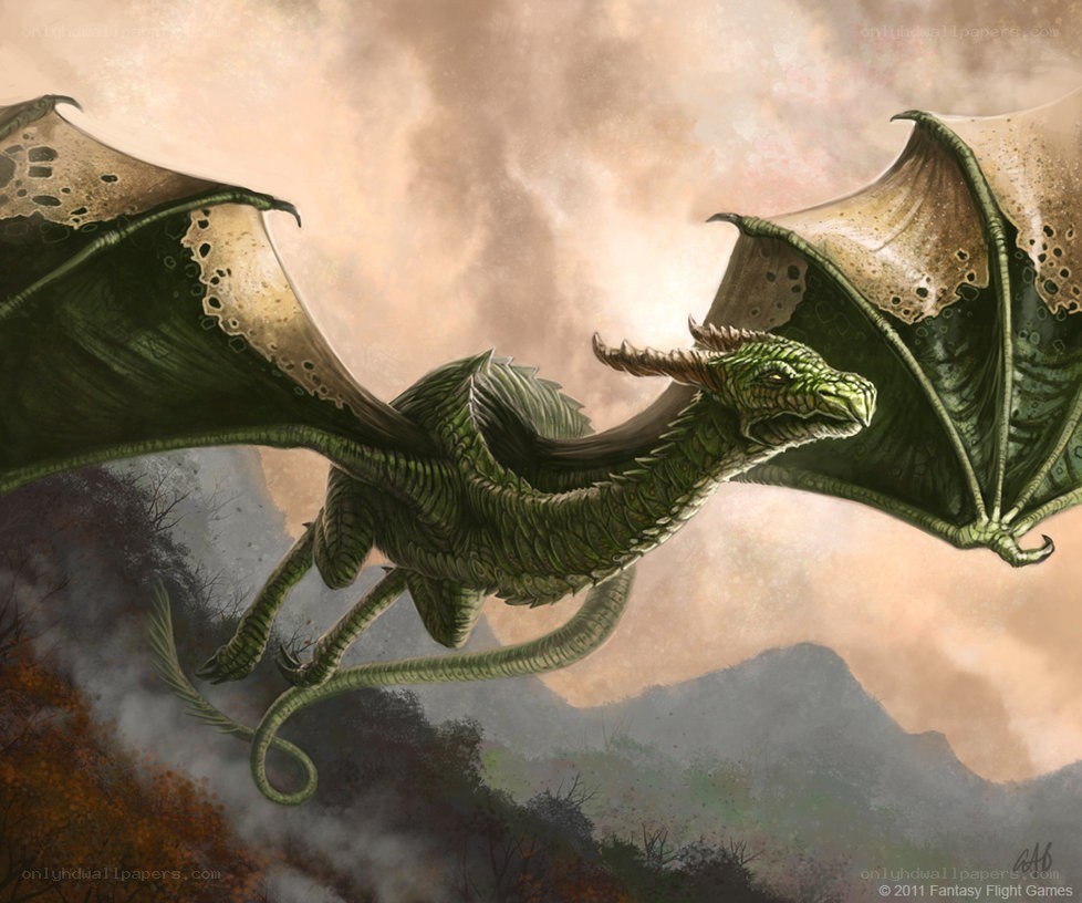 Green dragon in flight