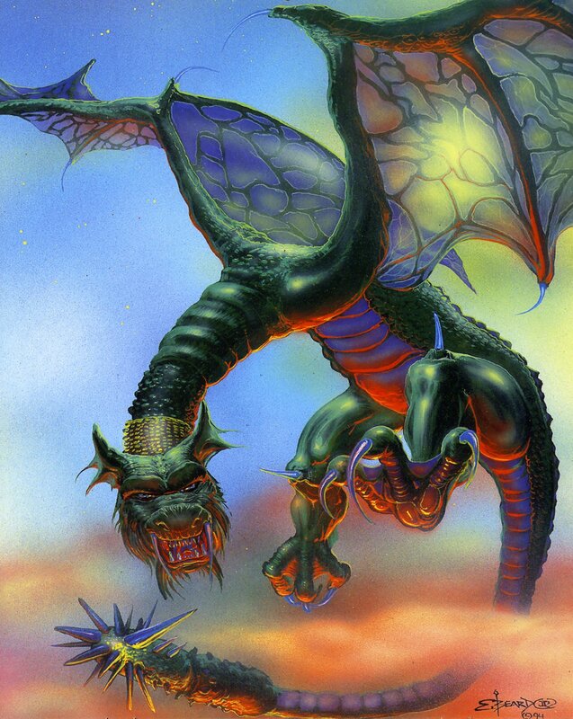 Green Dragon in Flight — Dramatic, Sunset