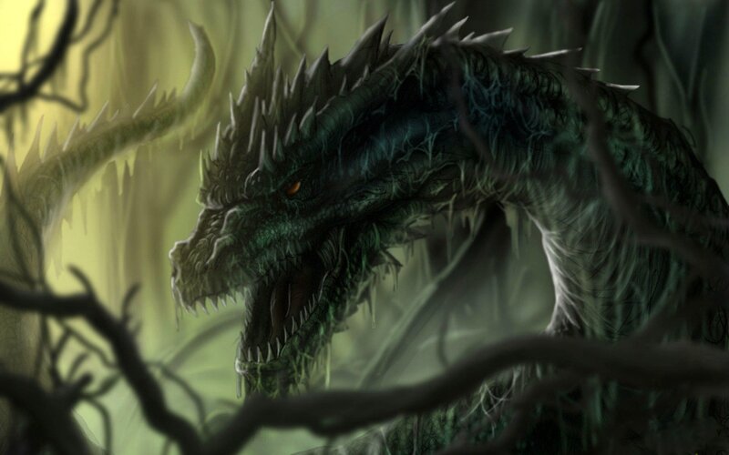 green dragon in forest