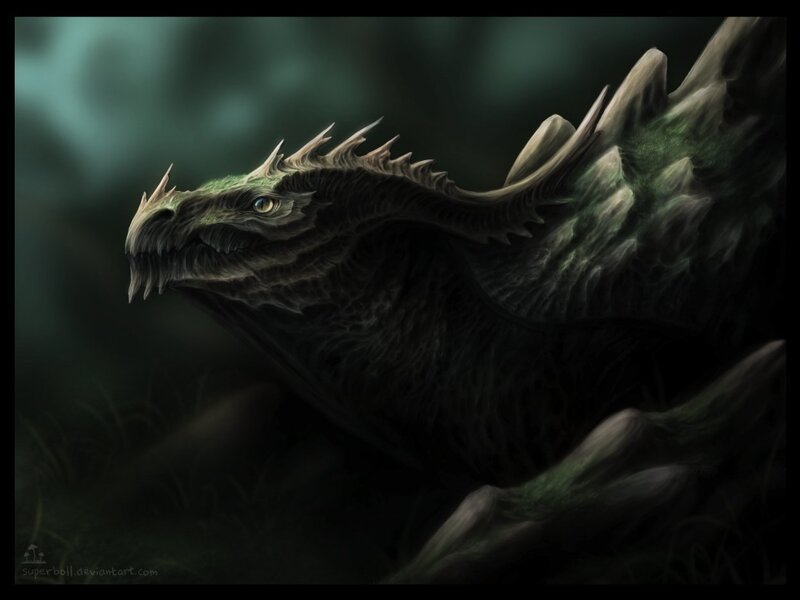 Green Dragon in Forest — Dramatic