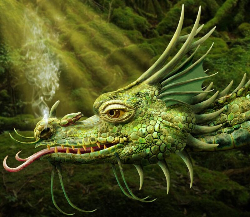 Green Dragon in Forest — Mystical