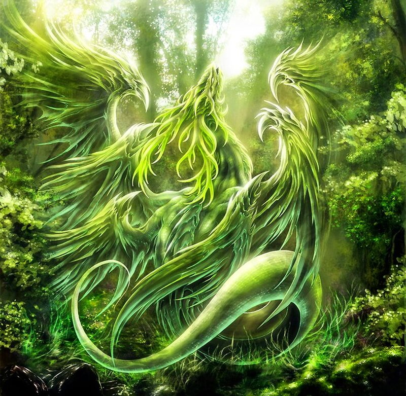Green Dragon in Forest — Serene, Morning