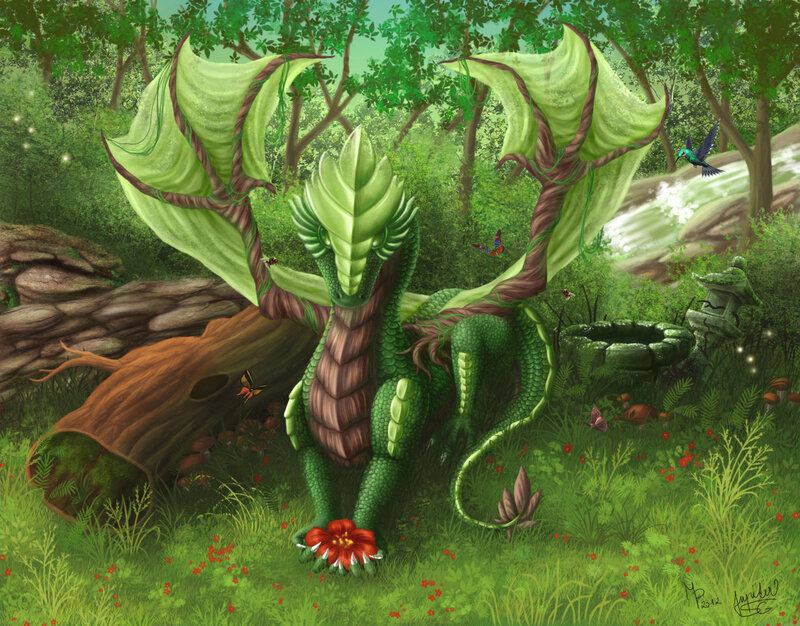 Green Dragon in Forest — Serene