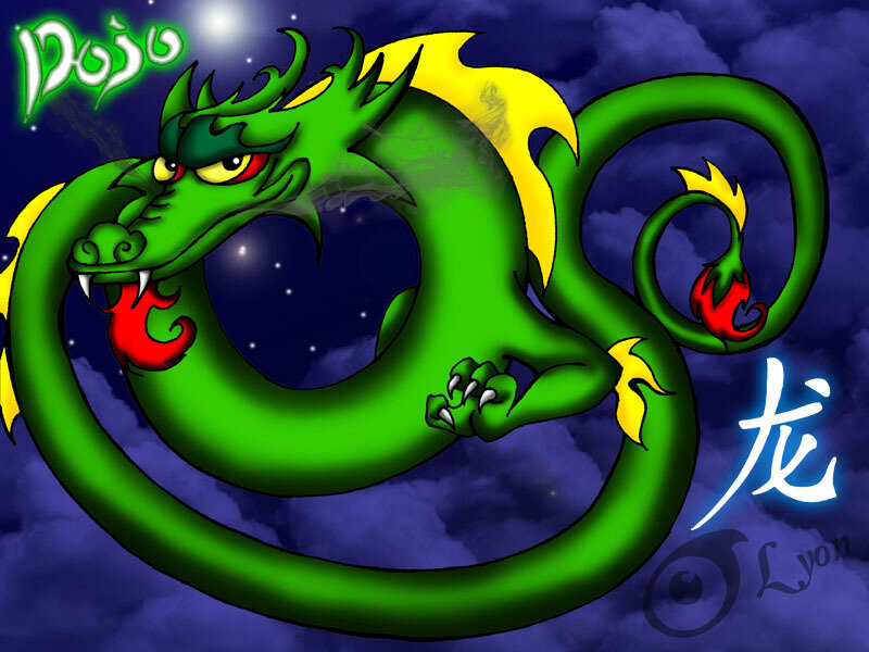 Green Dragon in Night Sky