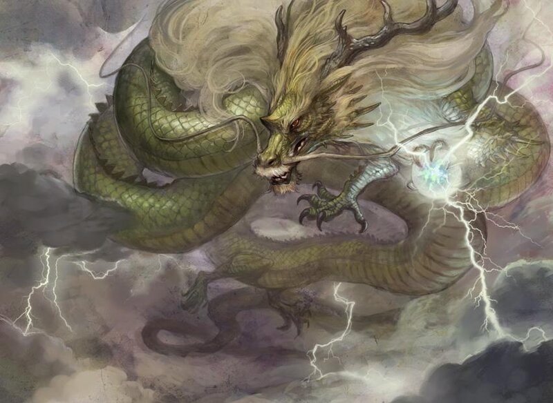 Green Dragon in Storm — Dramatic