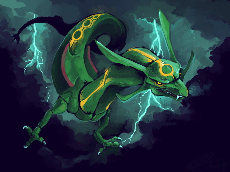 Green dragon in storm