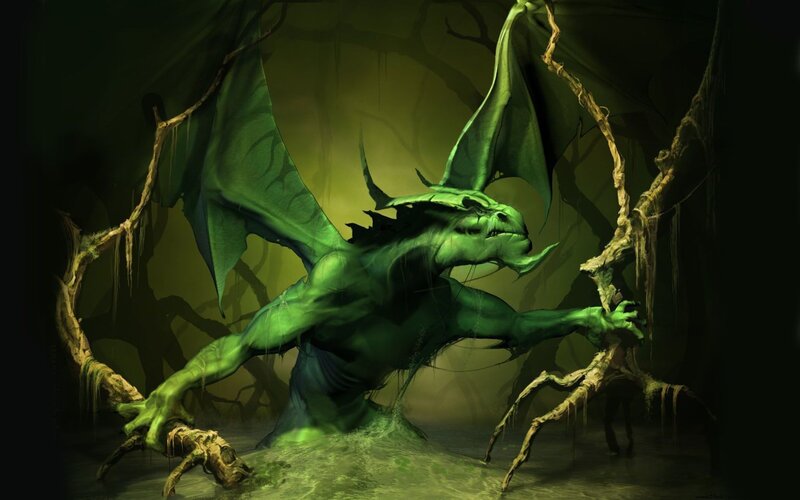 Green Dragon in Swamp — Dark