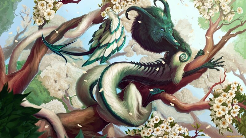Green Dragon in Tree — Serene