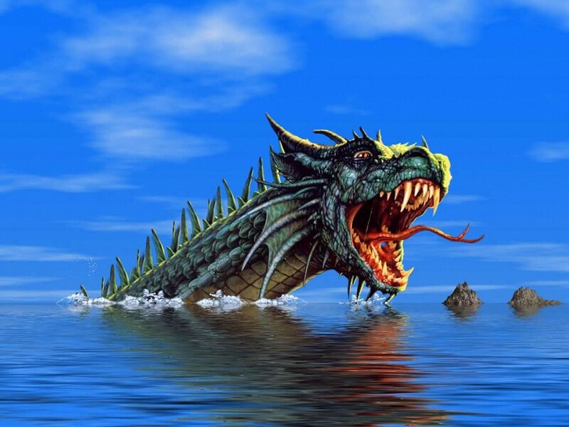 Green Dragon in Water — Blue