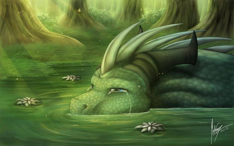 Green Dragon in Water — Serene