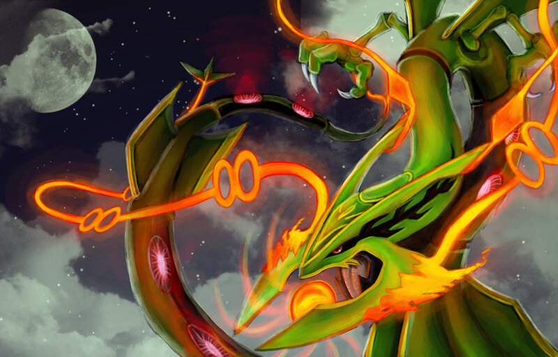 Green Dragon-like Creature — Dramatic, Night, Digital Art, Moon