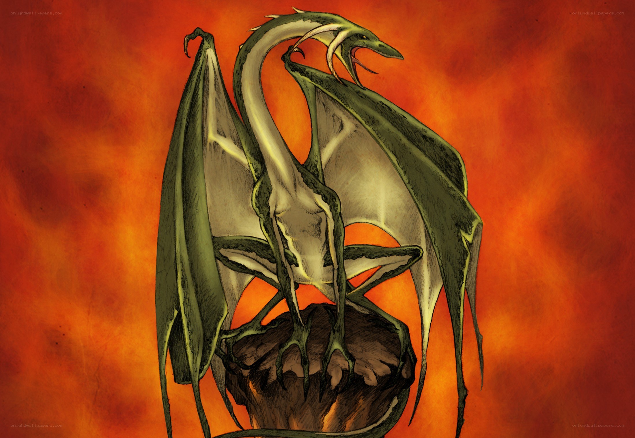 Green dragon on a rock