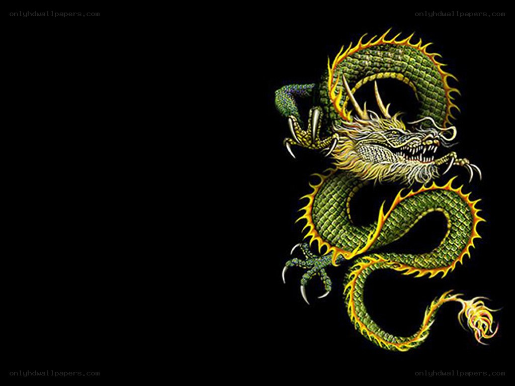 Green dragon on black background