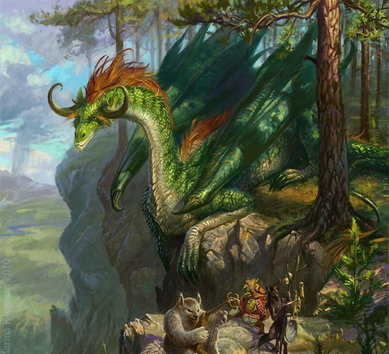 Green Dragon on Cliff — Serene, Afternoon