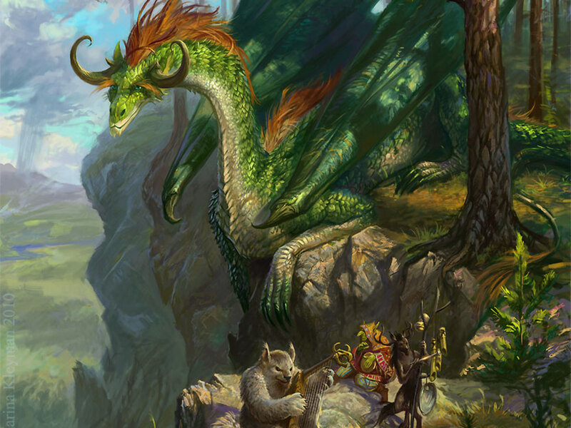 Green Dragon on Cliff — Serene