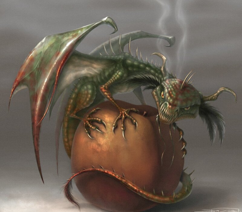 Green Dragon on Egg