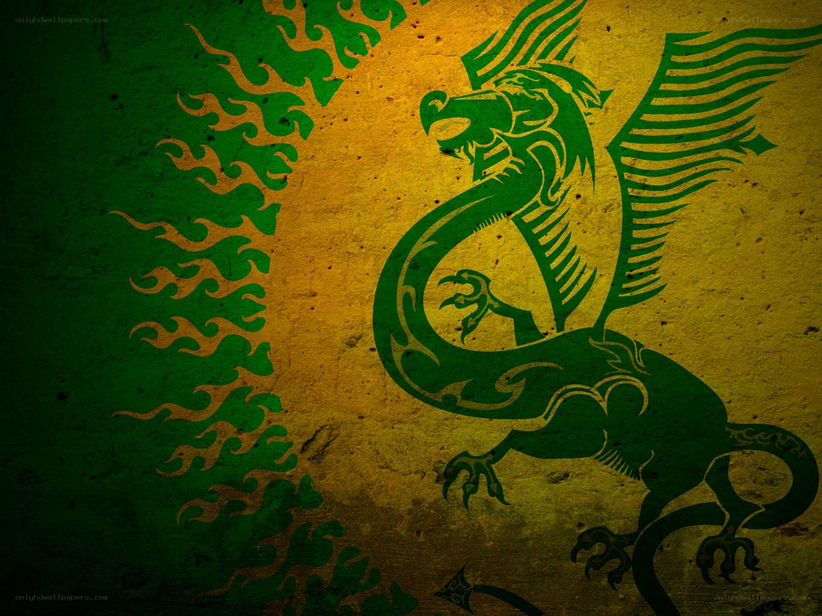 green dragon on grunge background