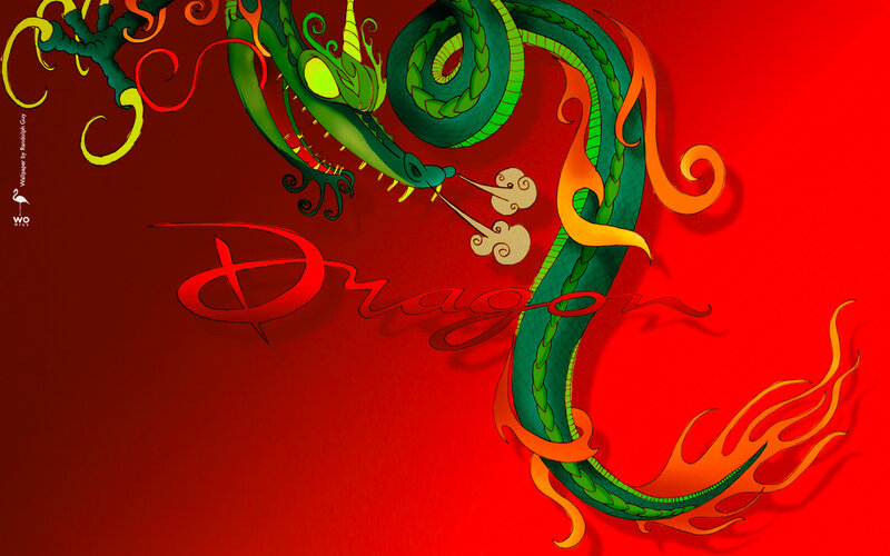 green dragon on red background