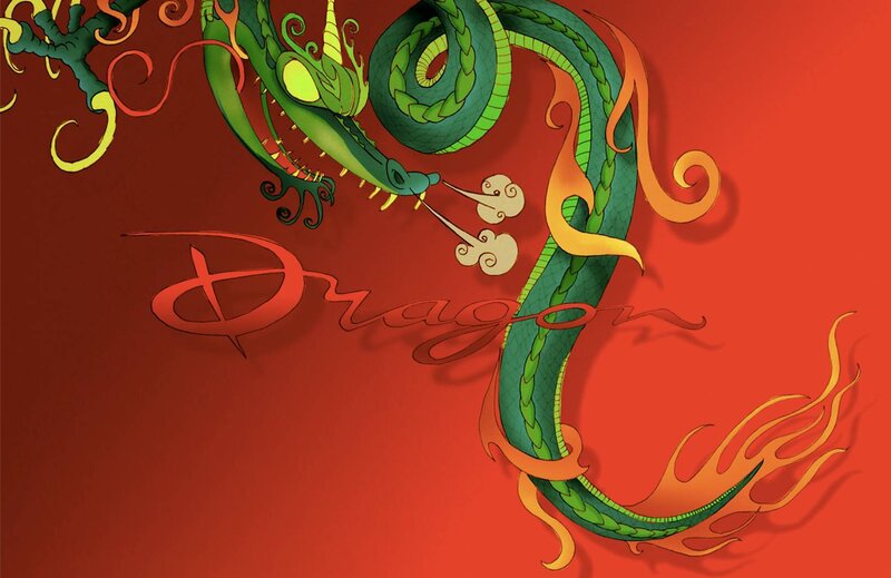 Green Dragon on Red