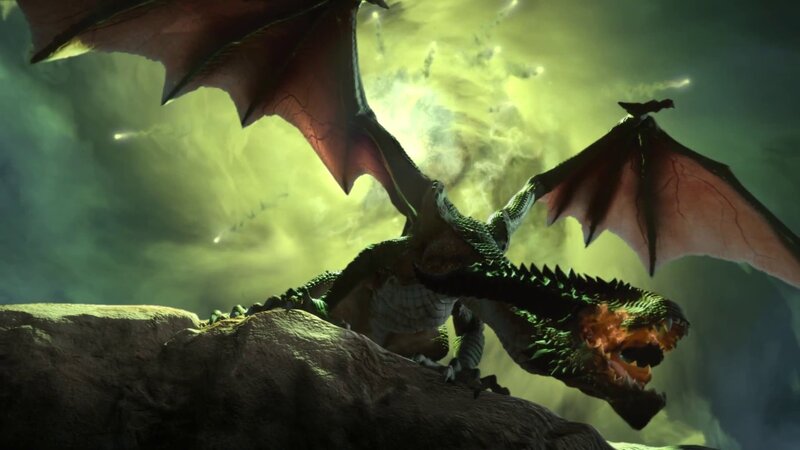 Green Dragon on Rock — Dramatic, 3d Render