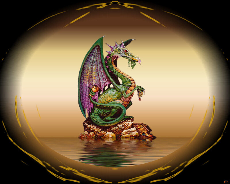 Green Dragon on Rock — Dramatic, Sunset