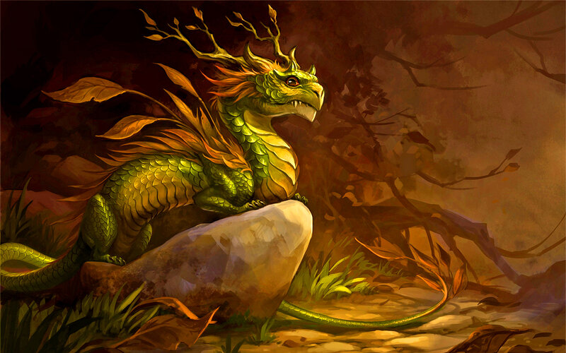 Green Dragon on Rock