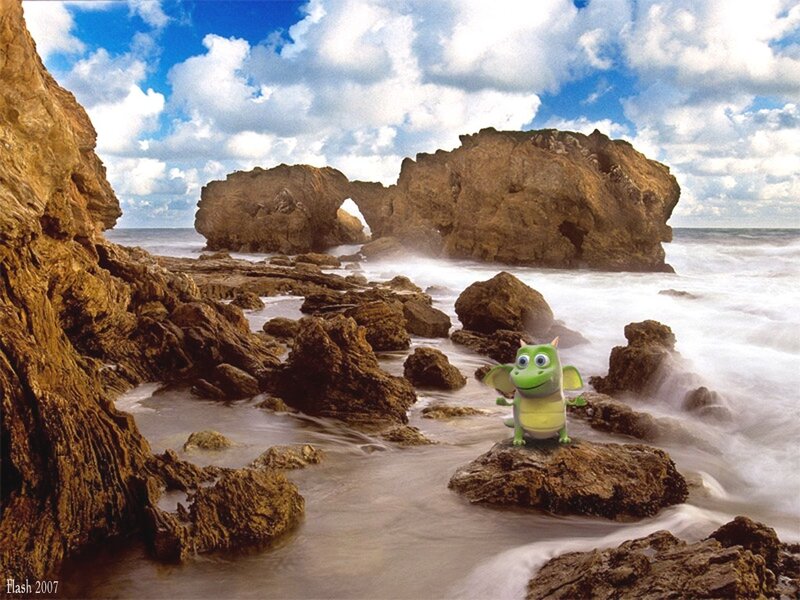 green dragon on rocky beach