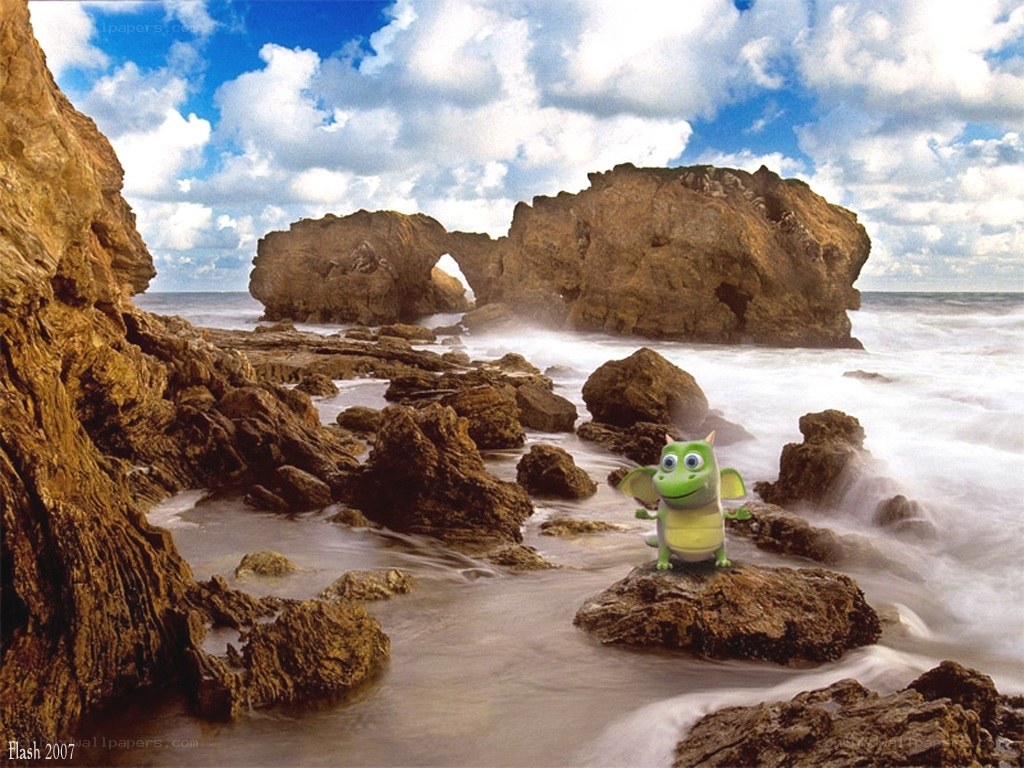 green dragon on rocky beach