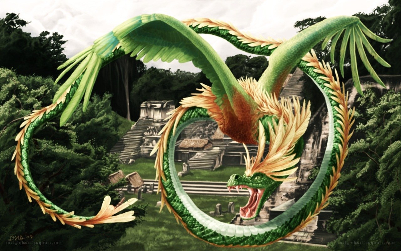 Green dragon over ruins