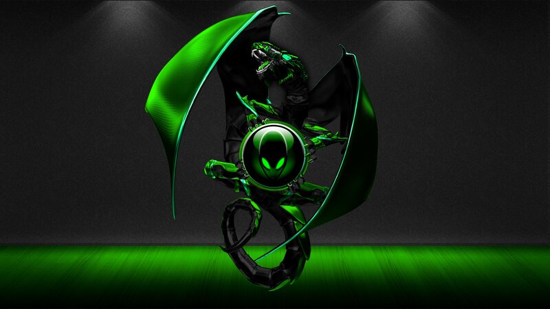Green Dragon with Alien Head