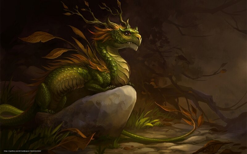 Green Dragon with Antlers — Dramatic, Night